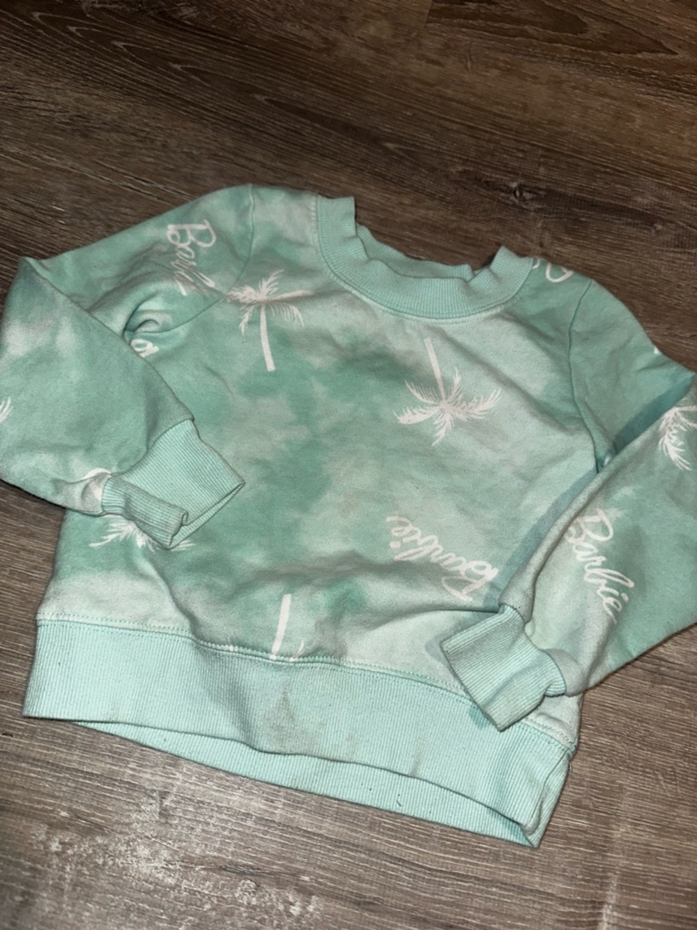 Girls Barbie Mint Palm-Print Crewneck Sweater